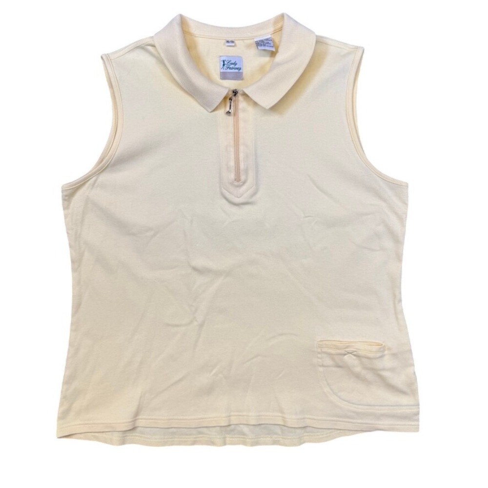 Lady Fairway Sleeveless Golf Polo Shirt XL Yellow Cotton Zip Up Golf Club Pull